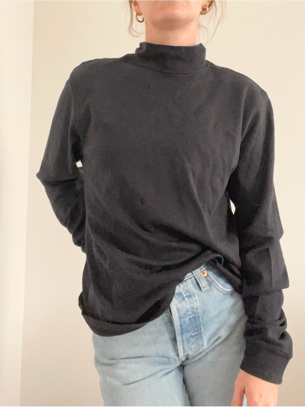 L.L Bean Classic Black Long-Sleeve mock Neck Top